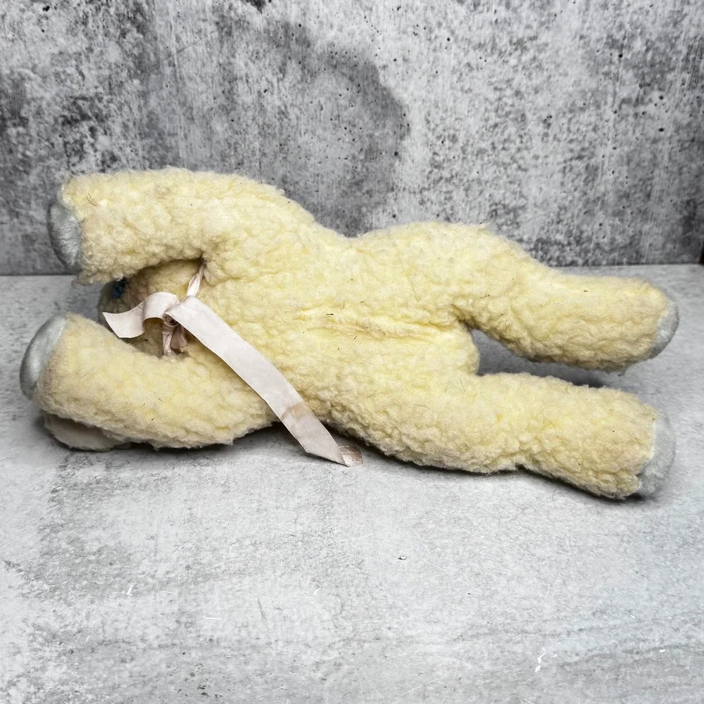 Vintage Eden Toys Yellow Sherpa Lamb Plush Floppy Laying Sheep 12 Inch Rattle